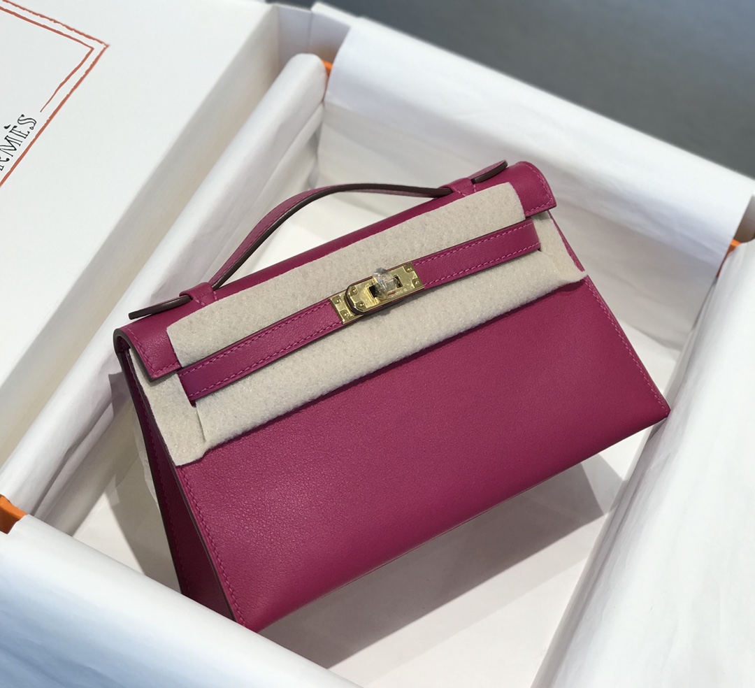 Hermes Mini Kelly Pochette 22cm Bag In Bordeaux Swift Leather